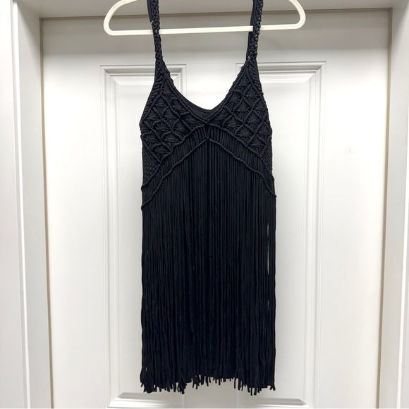 Black Boho Macramé Fringe Dress - Picture 4 of 12